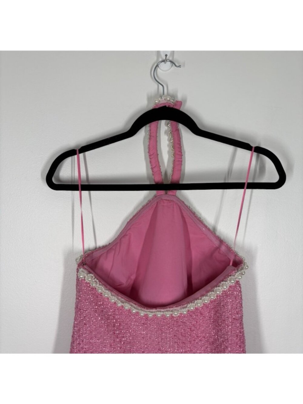 Hyacinth House Tuckernuck Women XS Pink Tweed & Pearl Petra Halter Mini Dress - Picture 8 of 13